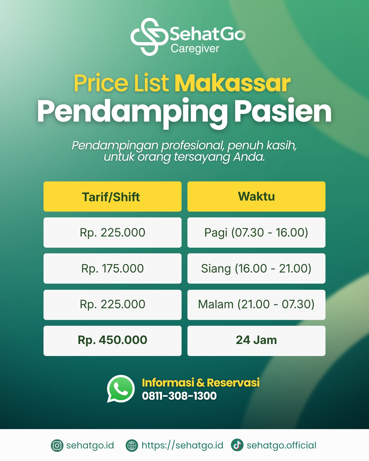 Visual informasi Tarif Pendamping Pasien Makassar dari SehatGo