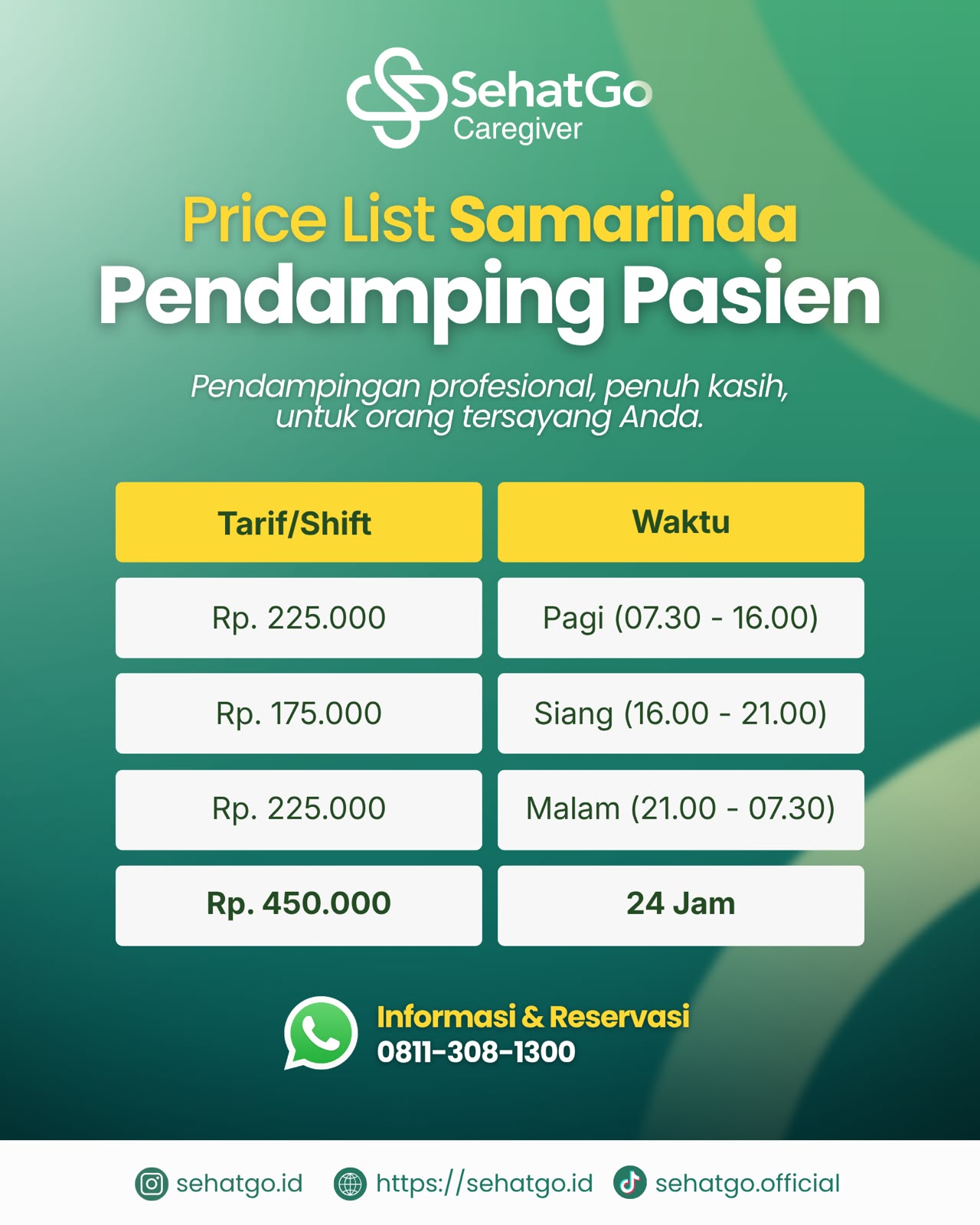 Visual informasi Tarif Pendamping Pasien Samarinda dari SehatGo